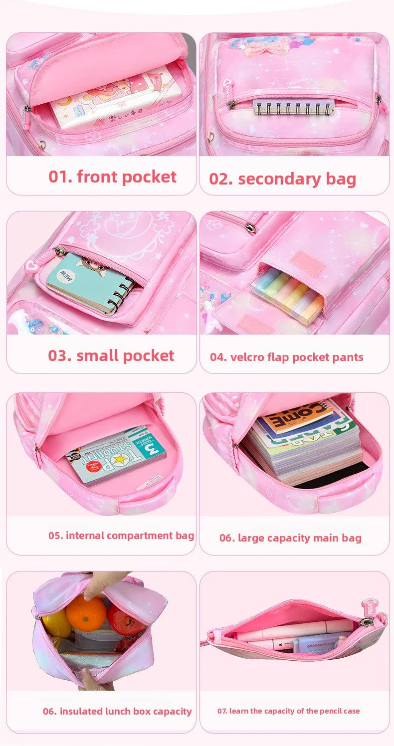 Mochila Escolar 2026 con Colgante de Amor, Juego de 3 Piezas, Decoración de Mariposas, Mochilas Escolares para Niñas, Estilo Princesa