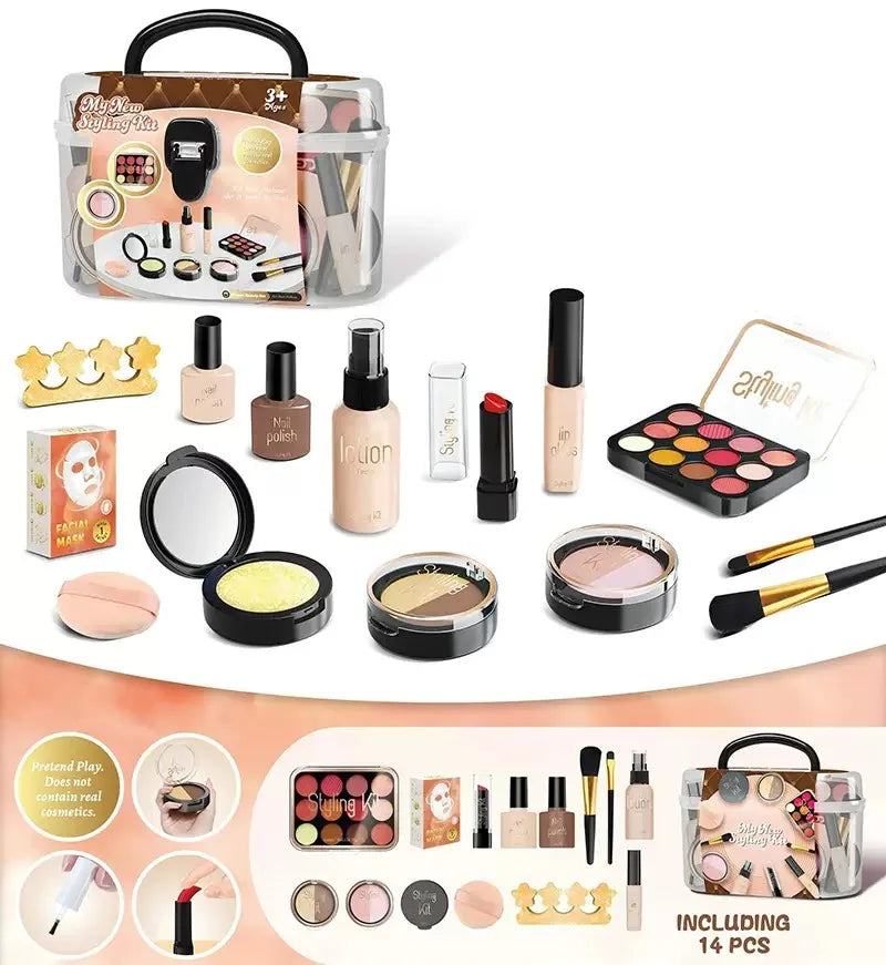 Set de Maquillaje de Juguete para Niñas: Manicura Falsa, Color de Labios, Sombra de Ojos, Cosméticos y Juguetes con Temática de Princesa (No se pueden lavar)