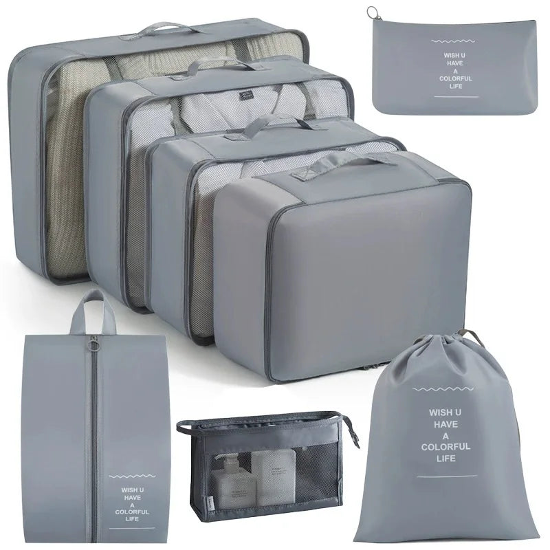 Juego de 7/8/9 piezas de bolsas de almacenamiento de viaje, artículos de tocador digitales, zapatos, bolsa organizadora de ropa, maleta, bolsa ordenada para ropa, juego de cubos de embalaje