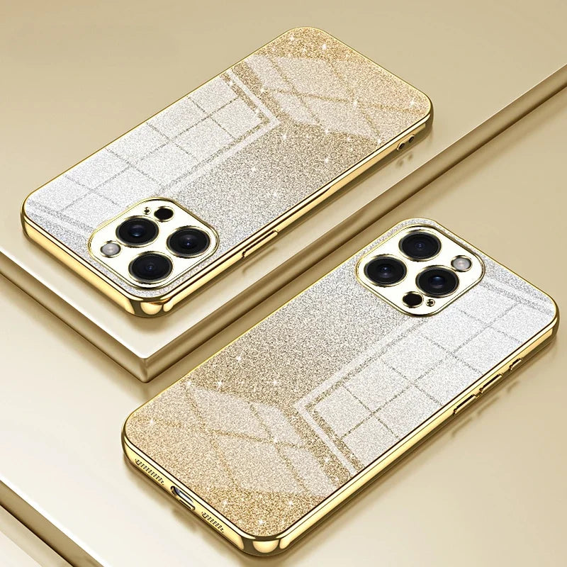 Funda Brillante Electrochapada para iPhone 17 Air 16 16E 15 14 13 12 Mini 11 Pro Max XS X XR SE 2 3 7 8 Plus, Cubierta Trasera de TPU Suave