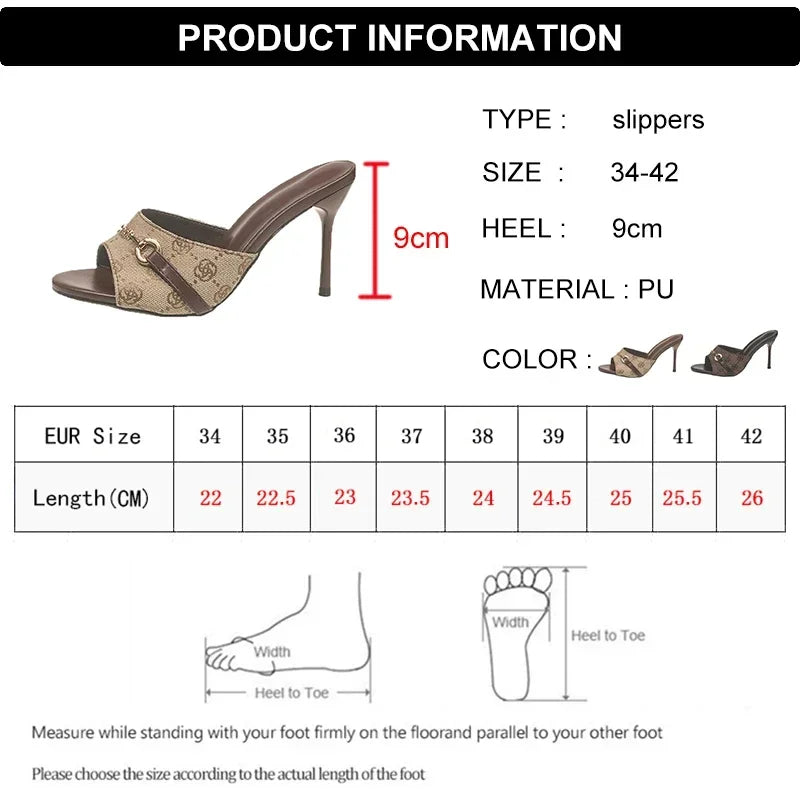 Sandalias de tacón alto para mujer, zapatillas elegantes con hebilla de Metal, Sandalias de tacón fino estampadas, zapatos de fiesta a la moda para mujer 2025