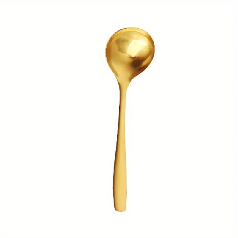 Cucharas grandes de acero inoxidable dorado, para olla caliente, sopa, gachas, asas largas, utensilios elegantes de cocina y comedor, cuchara, 2 uds.