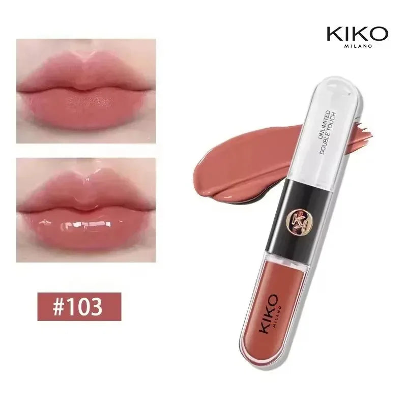 Kiko Labial de Doble Punta Transparente Efecto Espejo, No se Desvanece, No se Transfiere, Brillo Labial Tono Té con Leche, Pasta de Frijol, Maquillaje Labial Natural
