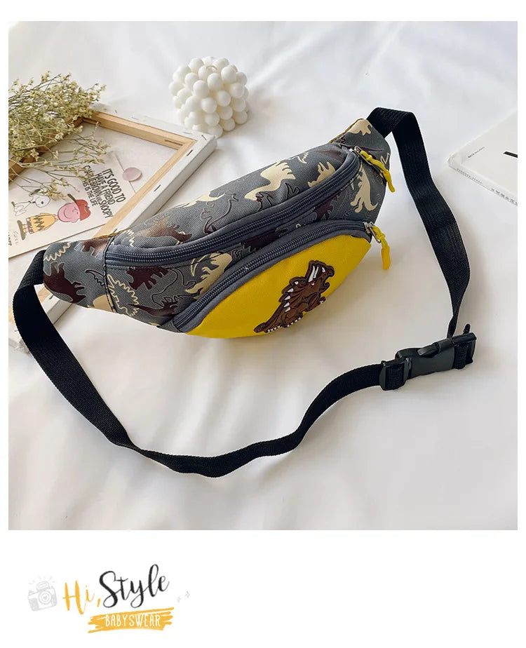 Lindas bolsas de almacenamiento de dinosaurio de dibujos animados para niños, teléfono, auriculares, bolsa de dinero, organizador de moda, bolsa de pecho y cintura, bolsa de cinturón para niños