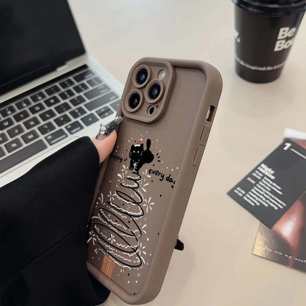Regalos de Año Nuevo árbol de Navidad gato funda de teléfono para iPhone 13 funda iPhone 15 14 12 11 16 Pro Max XR 7 8 Plus SE 2 cubierta a prueba de golpes
