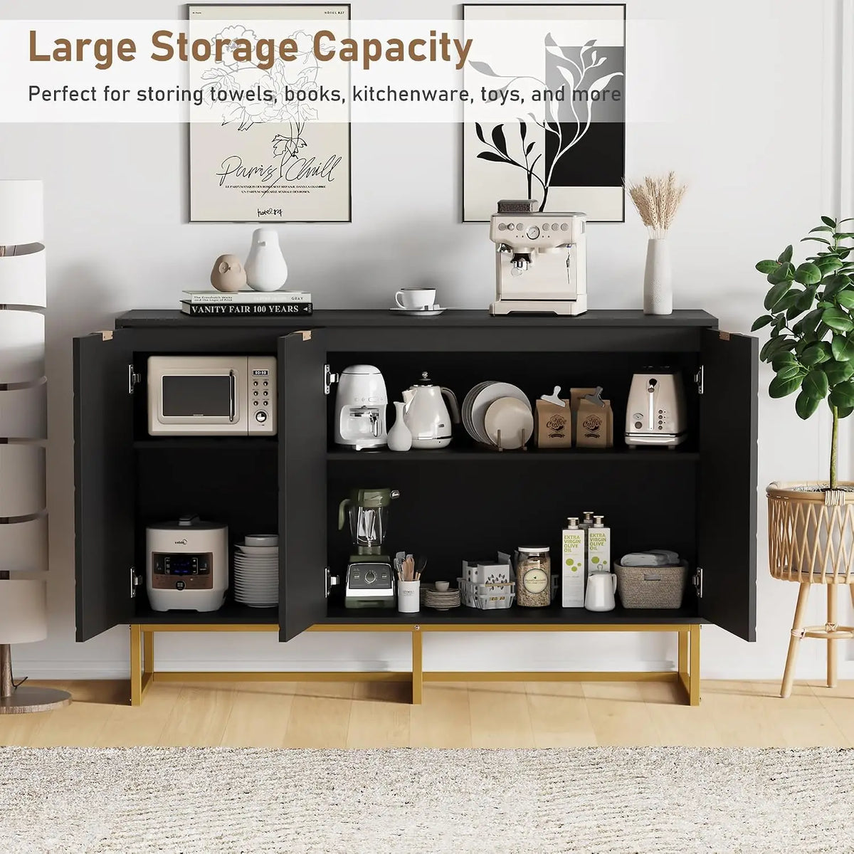 Aparador de puerta con diseño de espiga, mueble de almacenamiento para comedor, 47", personalizado