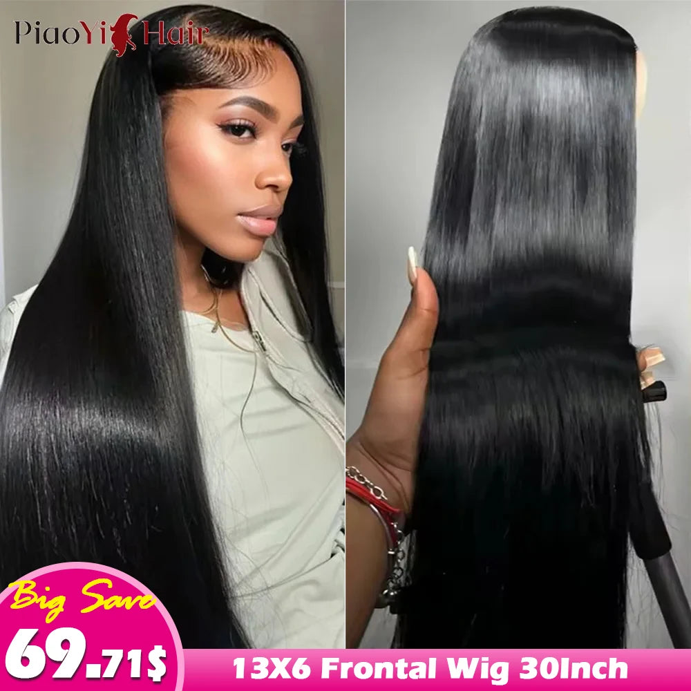 Peluca de cabello humano con encaje Frontal HD 13X6 de 30 pulgadas, peluca Frontal de encaje transparente HD recta, cabello humano brasileño de 210% de densidad