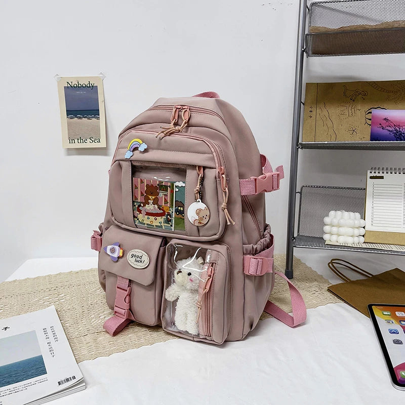 Mochilas bonitas para mujer, mochila escolar de nailon con múltiples bolsillos impermeable para estudiantes y niñas, mochila Kawaii para ordenador portátil, Mochilas