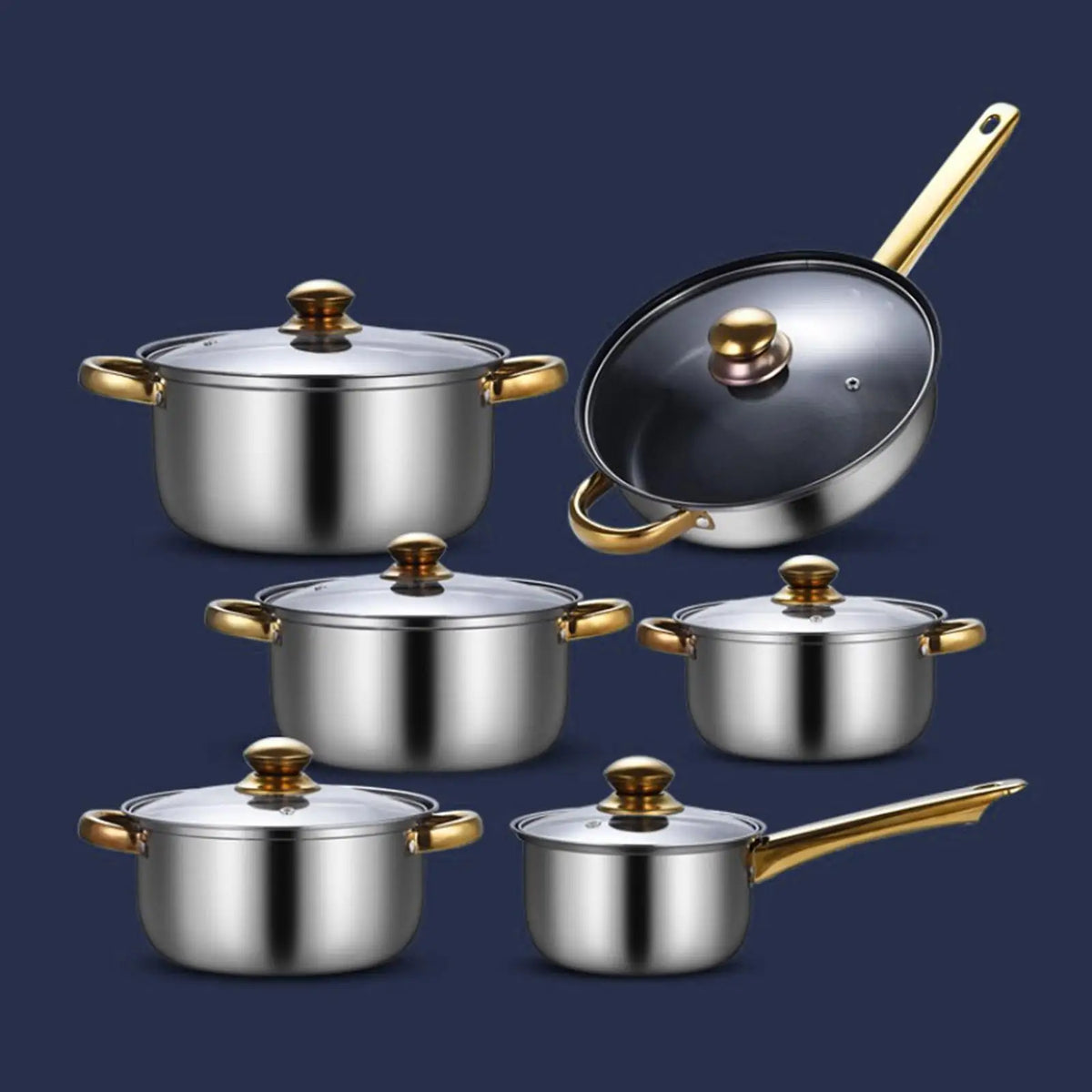 Juego de ollas y sartenes antiadherentes portátiles con Mango ergonómico de acero inoxidable, juego de cocina para el hogar, 6 piezas