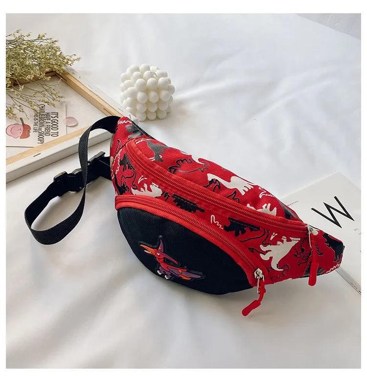 Lindas bolsas de almacenamiento de dinosaurio de dibujos animados para niños, teléfono, auriculares, bolsa de dinero, organizador de moda, bolsa de pecho y cintura, bolsa de cinturón para niños