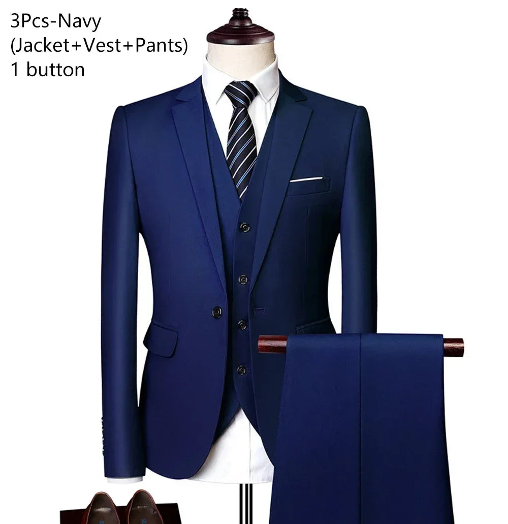 Trajes para hombre, conjunto de 3 piezas, moda elegante para boda, chaquetas completas clásicas, chaleco, pantalones, Blazers, traje Formal 2025