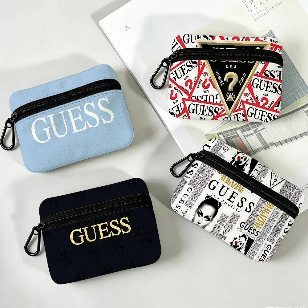 Monedero con cremallera de tela Oxford blanca con logotipo de G-Guess-s, bolsa ligera para colgar llaves, tarjetero para uso diario