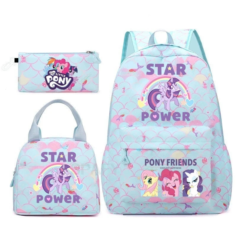 Juego de 3 mochilas My Little Pony para niños, mochila escolar para niñas, mochila escolar para adolescentes, mochila arcoíris para mujeres