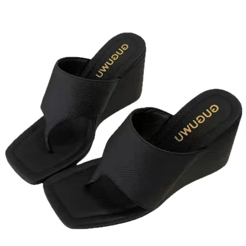 2025 primavera y otoño nuevo estilo adelgazante pendiente talón versión coreana chanclas con punta desnuda zapatillas frescas sandalias