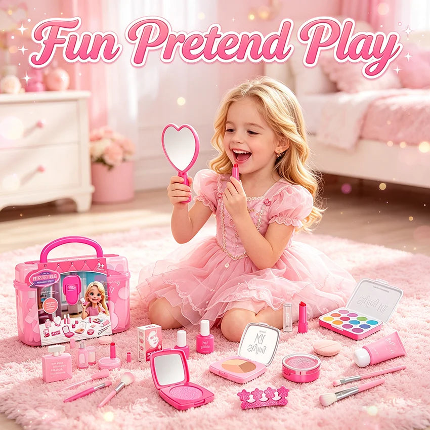Set de Maquillaje de Juguete para Niñas: Manicura Falsa, Color de Labios, Sombra de Ojos, Cosméticos y Juguetes con Temática de Princesa (No se pueden lavar)