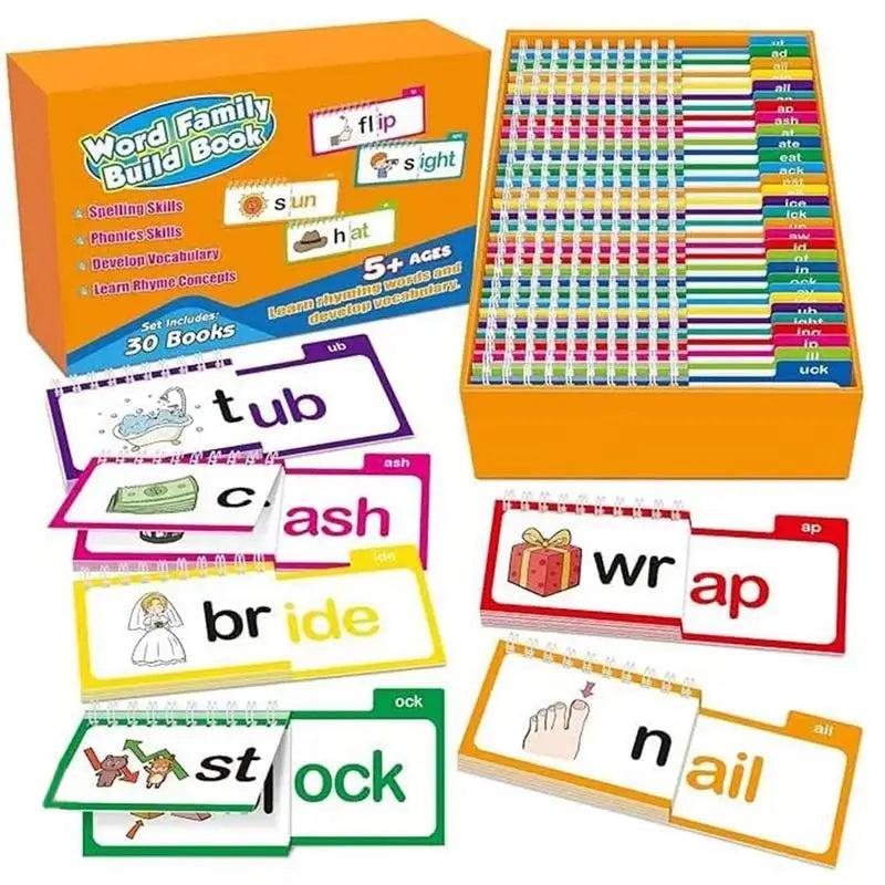 Nuevo libro de lectura, 30 libros de lectura y rima, libros de construcción familiares de palabras, tarjetas Flash, tarjetas de vocabulario, lectura educativa
