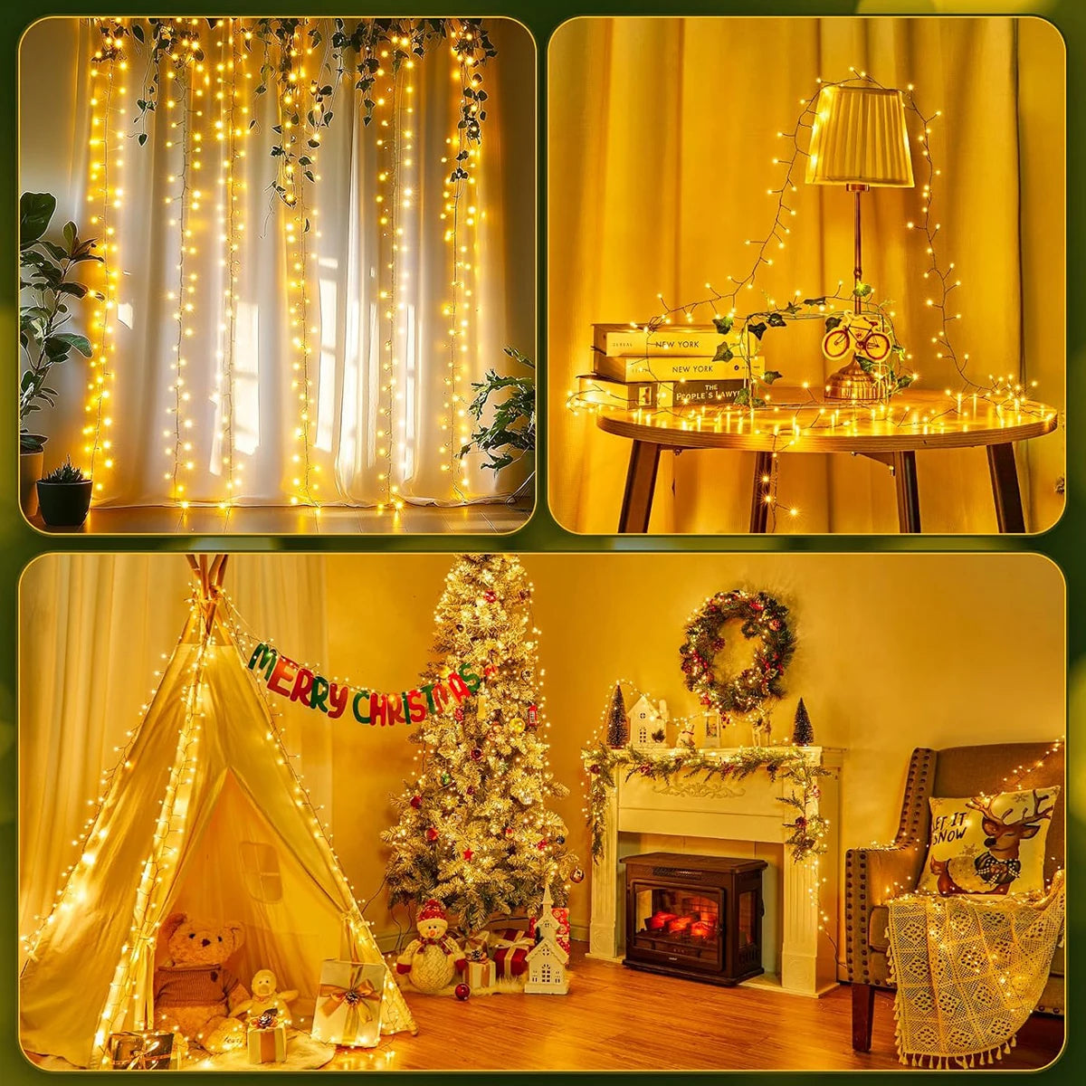 Guirnalda de luces LED de 6M-75M con forma de petardo, guirnalda de luces navideñas para jardín, fiesta, boda, decoración de árbol de Navidad