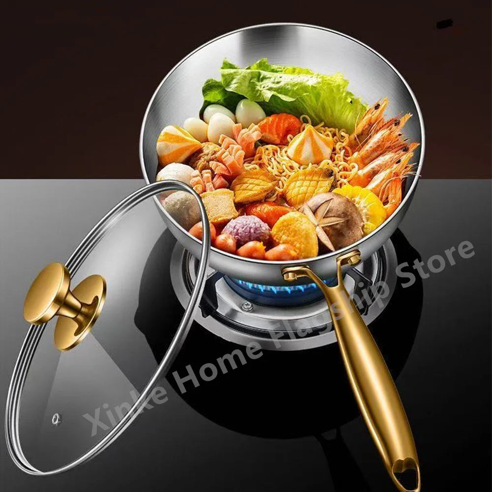 Sartén de acero inoxidable 316, Wok sin recubrimiento aprofundado, sartenes antiadherentes, estufa de Gas, Cocina de Inducción, utensilios de cocina universales