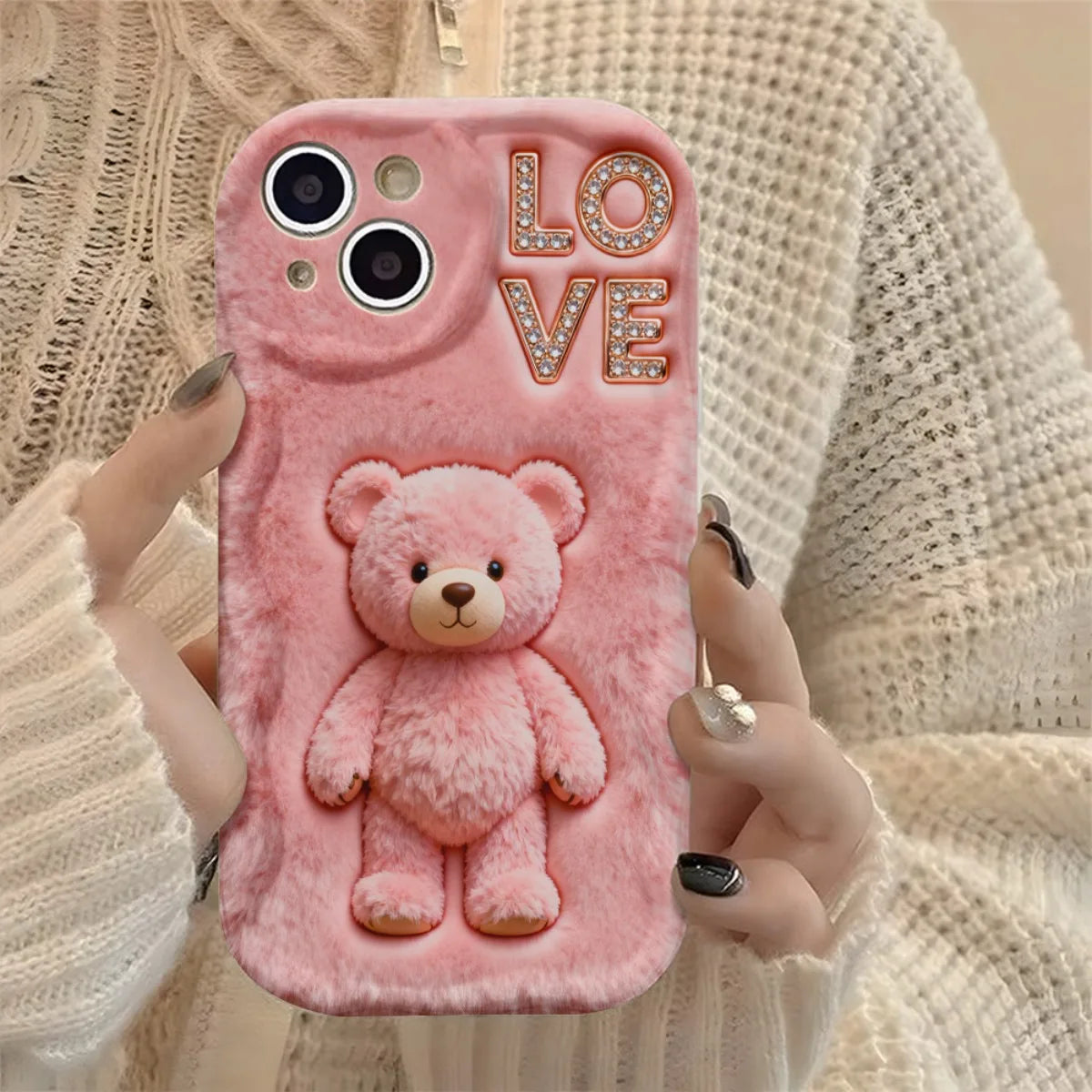 Funda para Teléfono con Diseño de Osito de Peluche Rosa y Patrón de Amor para iPhone 17 Pro Max, iPhone Air 16 Plus, 15, 14, 13, 12, 11, Carcasa Antigolpes