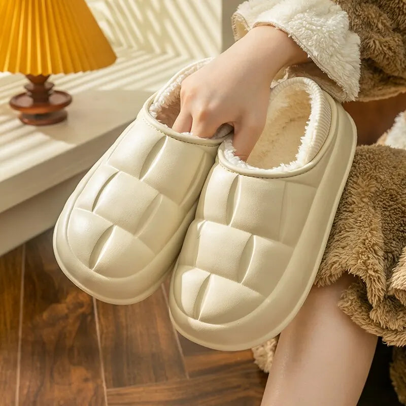 Pantuflas Impermeables de Invierno para Mujer y Hombre, Suela Gruesa de 4 cm, Cálidas y Afelpadas, Zapatos de Interior Antideslizantes, Forradas de Piel, Zuecos Suaves y Acolchados