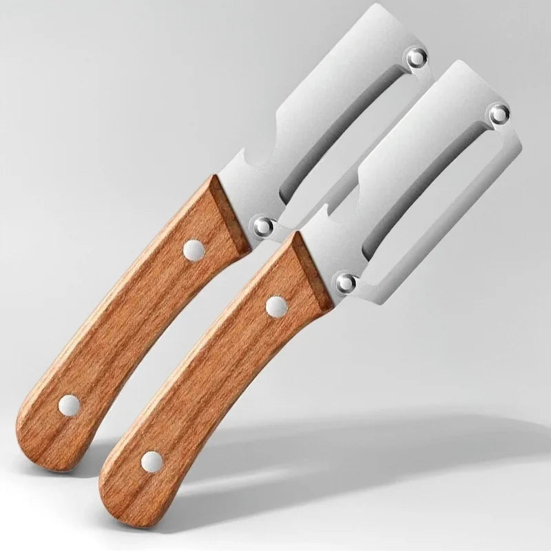 Juego de 2 peladores de cocina de acero inoxidable con mango de madera para pelar y cortar frutas y verduras, herramienta de cocina