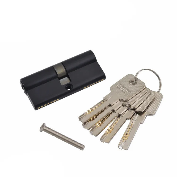 Cilindro de cerradura europeo 60 70 80 90 100MM de longitud totalmente de cobre negro empuje simple/doble abierto con cilindro de cerradura de perilla