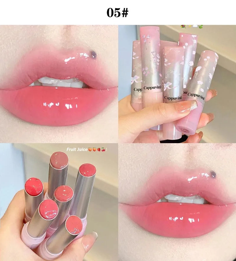Brillo Labial Sólido Efecto Espejo, Tubo Redondo, Hidratante y Duradero, Tinte Natural Nude Melocotón, Maquillaje Labial en Gel