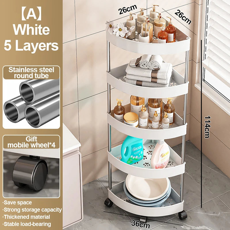 Estante organizador para el hogar de acero inoxidable de 2/3/4/5 capas, estante esquinero para baño con ruedas, estante de almacenamiento para artículos de tocador para dormitorio〔YY32〕