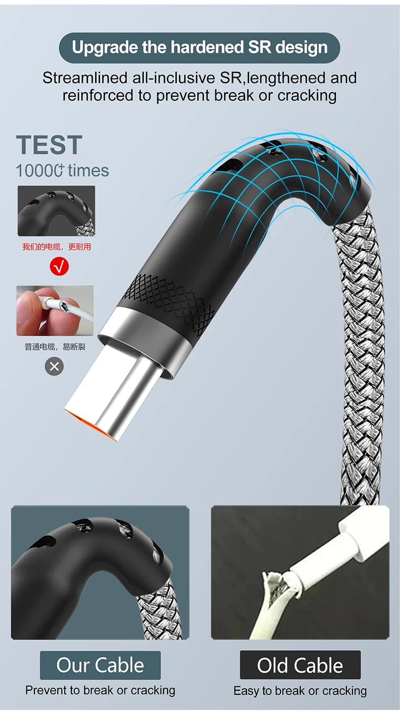 Cable de carga USB tipo C 6A para Huawei USB C extendido 1m 2m 3m 5m Cable de 8 metros para Xiaomi Vivo Leeco OnePlus Oppo
