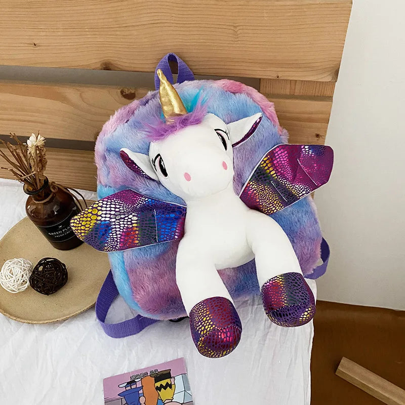 Mochila escolar de dibujos animados de unicornios para niñas, morral 3D de piel de viaje, bonito, regalo para niños