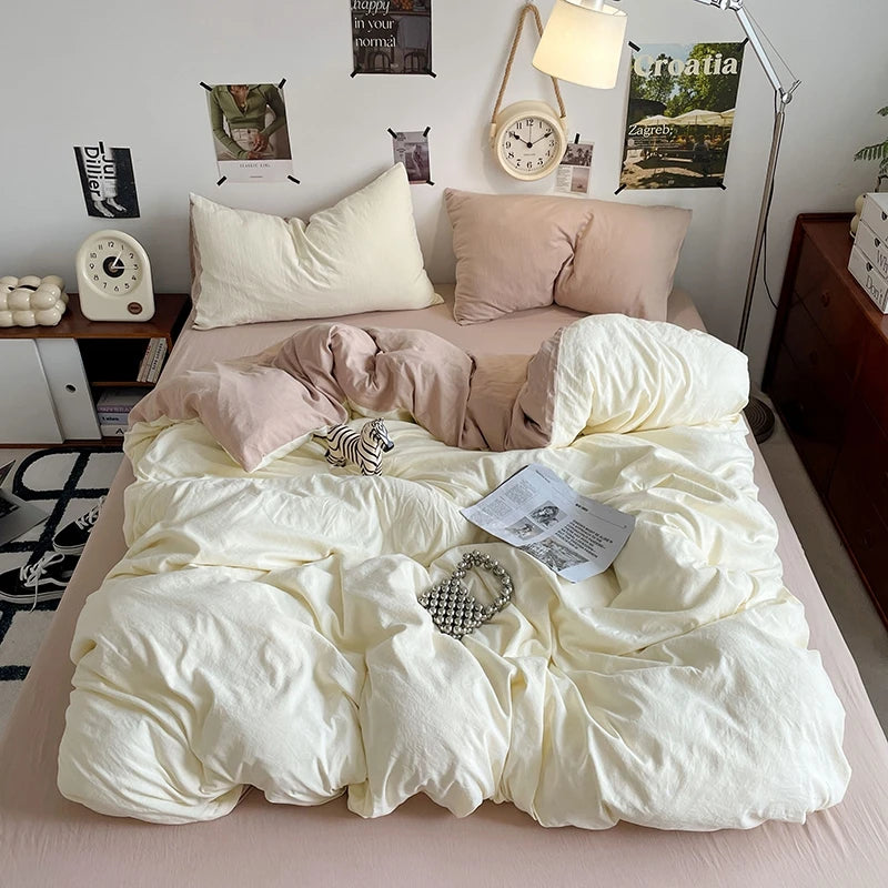 Funda nórdica de poliéster para dormitorio, juego de ropa de cama de 3 piezas, Color liso, rosa y gris, 2 fundas de almohada