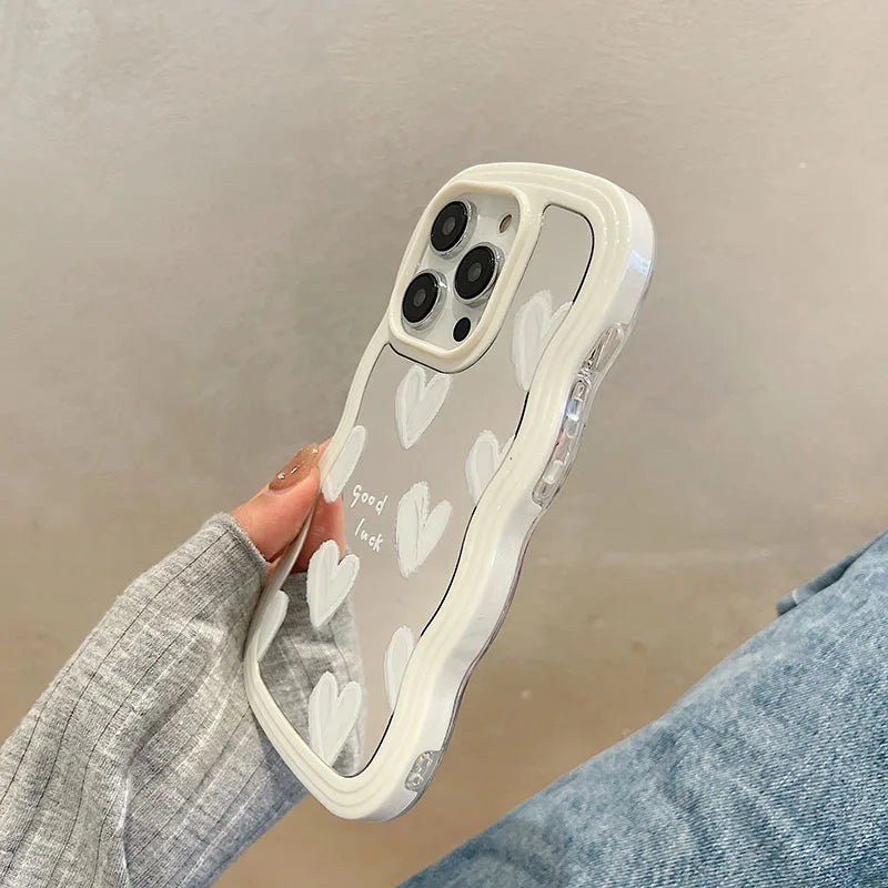 Funda de teléfono con espejo de maquillaje de corazón blanco encantador coreano para iPhone 17 Air 14 15 16 Pro Max 13 11 12 14 Plus XS X XR cubierta a prueba de golpes