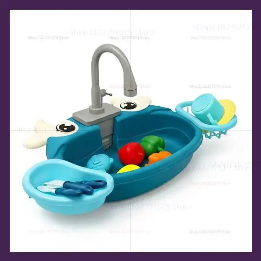 Juego de Cocina Infantil con Fregadero Simulado, Lavabo y Circulación de Agua Eléctrica, Juguete para Niños y Niñas, Juego de Roles