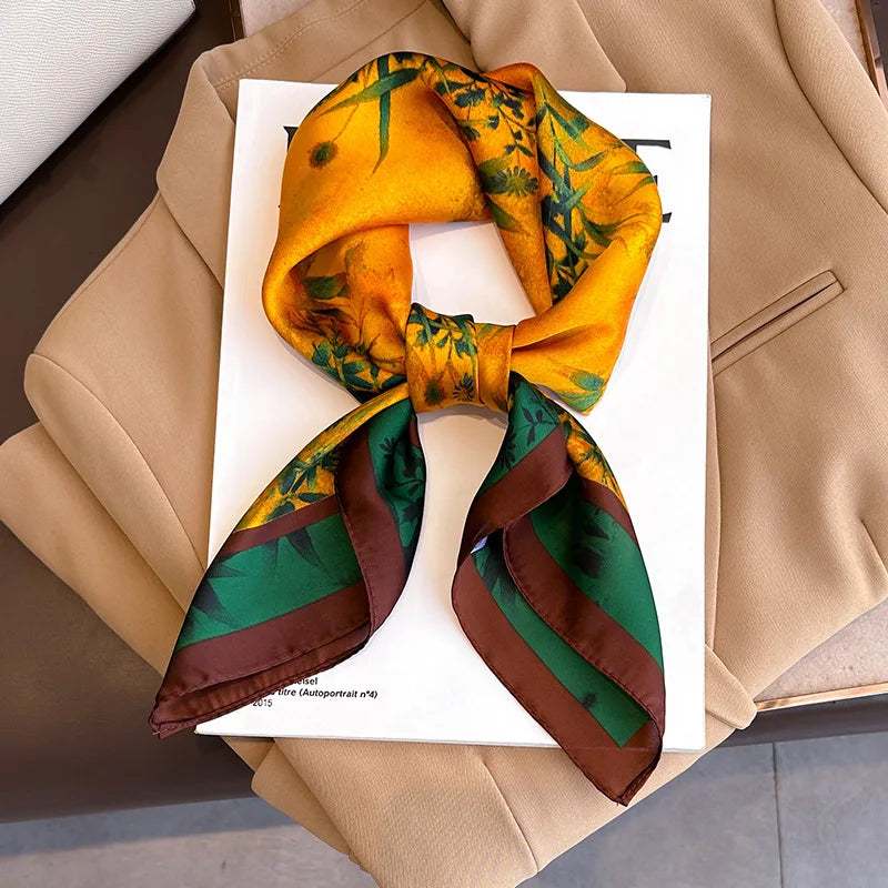 Bufanda cuadrada de seda a cuadros para mujer, banda de satén para el pelo, suave para el trabajo, Hijab, Foulard para la cabeza, 2021