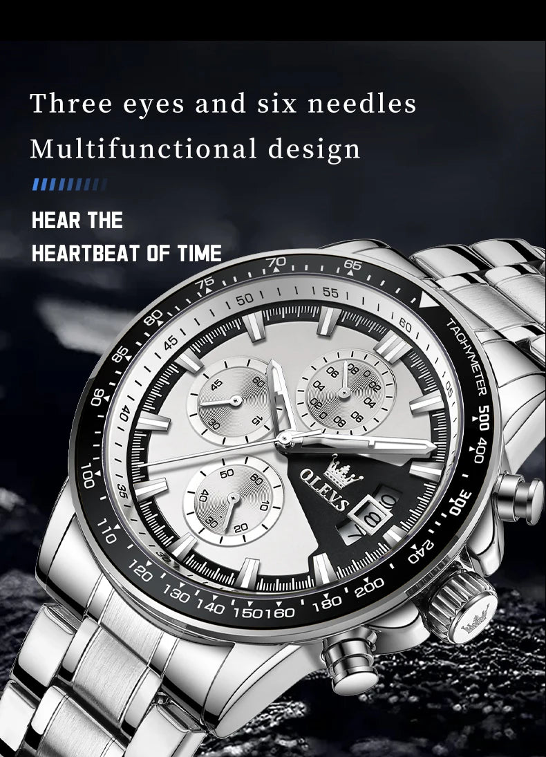 Reloj OLEVS TY705 para Hombre, Reloj de Cuarzo Luminoso de Lujo a Prueba de Agua, Reloj Multifuncional con Cronómetro, Reloj Deportivo Original Exclusivo para Hombre