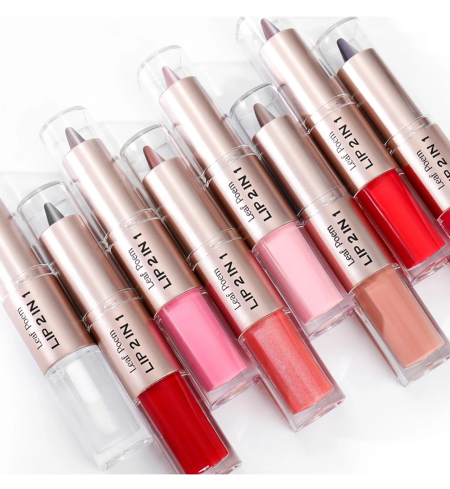 Lápiz Delineador de labios mate 2 en 1 de doble cabeza, resistente al agua, antiadherente, brillo de espejo, tinte de labios, brillo de labios marrón, maquillaje de lápiz labial