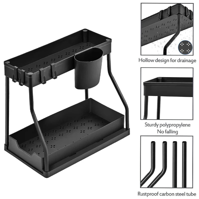 Estante de Almacenamiento Extraíble de Doble Capa, Cajones de Gran Capacidad para Ahorrar Espacio, Organizador para Cocina y Baño