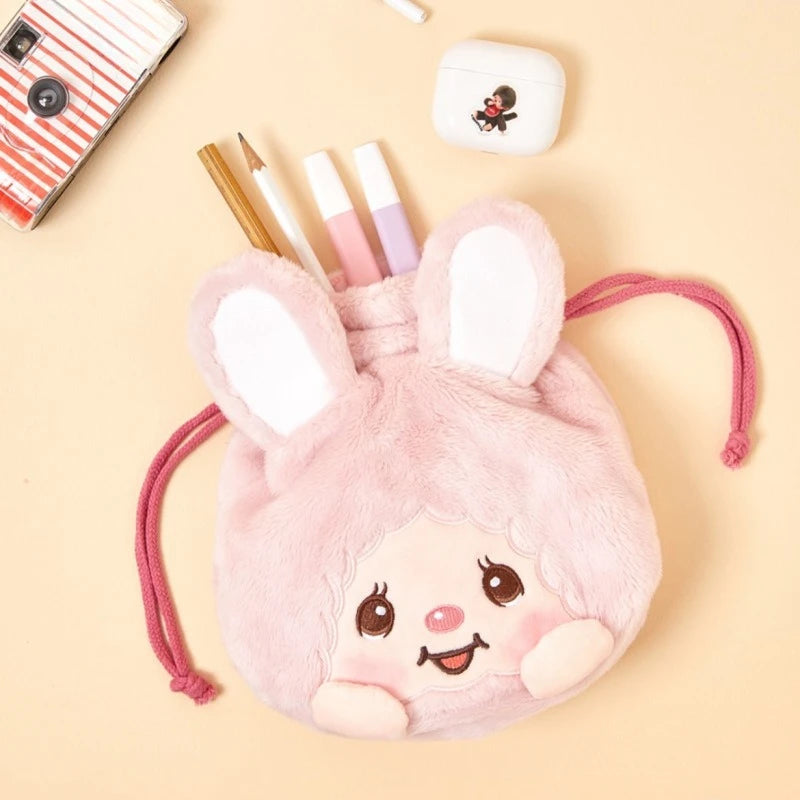 Nueva Bolsa con Cordón de la Serie Monchhichi, Linda Bolsa de Almacenamiento con Bordado de Personajes de Dibujos Animados, Creativa y Portátil, Bolsa de Maquillaje