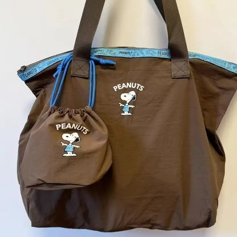 Bolso de Mano de Lona con Diseño de Snoopy, Estilo Kawaii, para Chicas, de Gran Capacidad, Simple, de Nailon