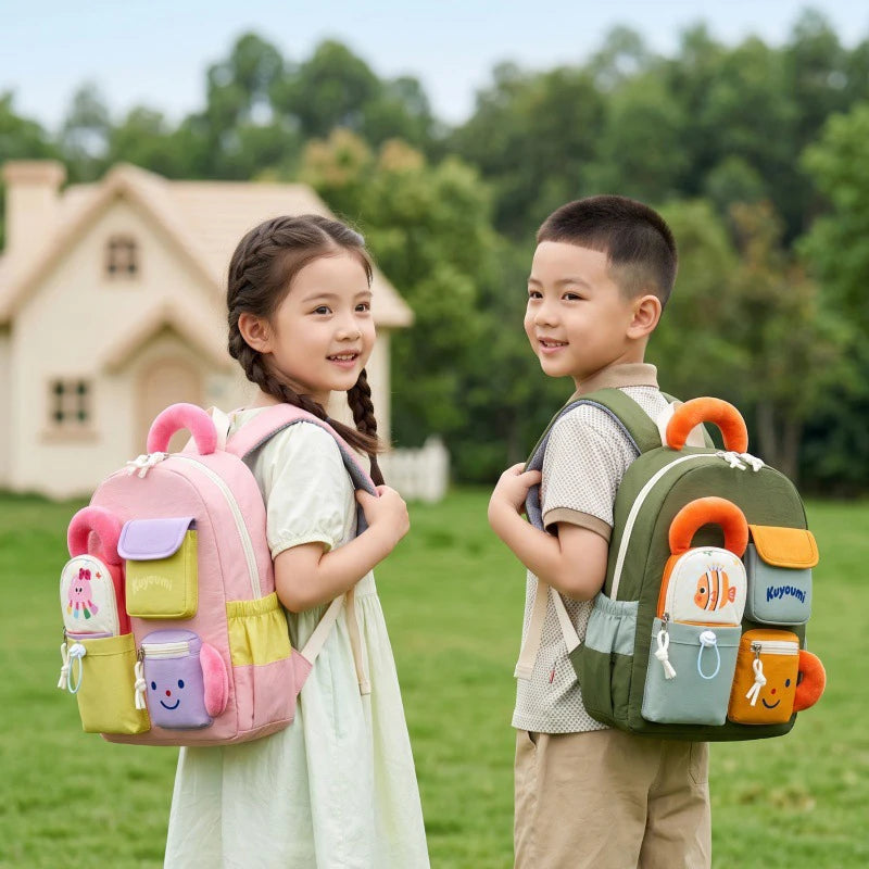Mochila con múltiples bolsillos, bonita mochila escolar de moda con dibujos animados para niños de primaria y secundaria, ligera y de gran capacidad