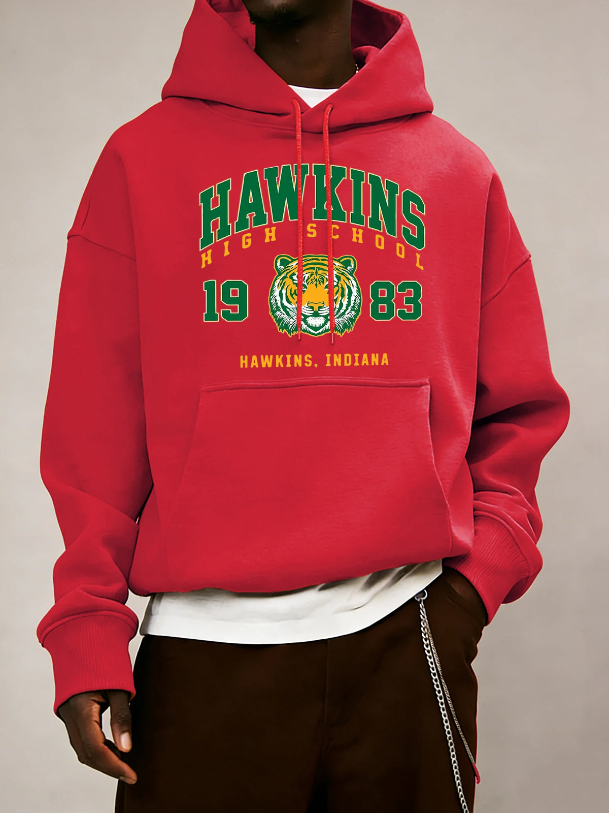 Hawkins High School 1983 estampado hombres Sudadera con capucha otoño bolsillo ropa deportiva suelta polar jersey 14 colores Unisex Simple manga larga