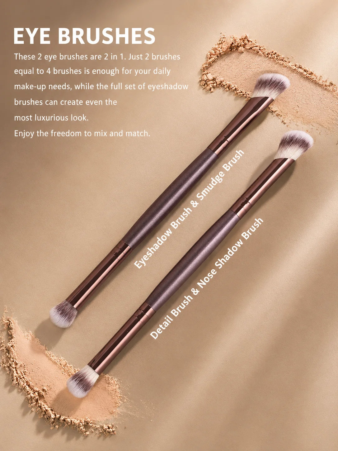 Set de Brochas de Maquillaje Profesional de Doble Punta que Incluye Brocha para Base, Brocha para Contorno, Brocha para Rubor, Brocha para Polvo, Brocha para Sombras de Ojos, C