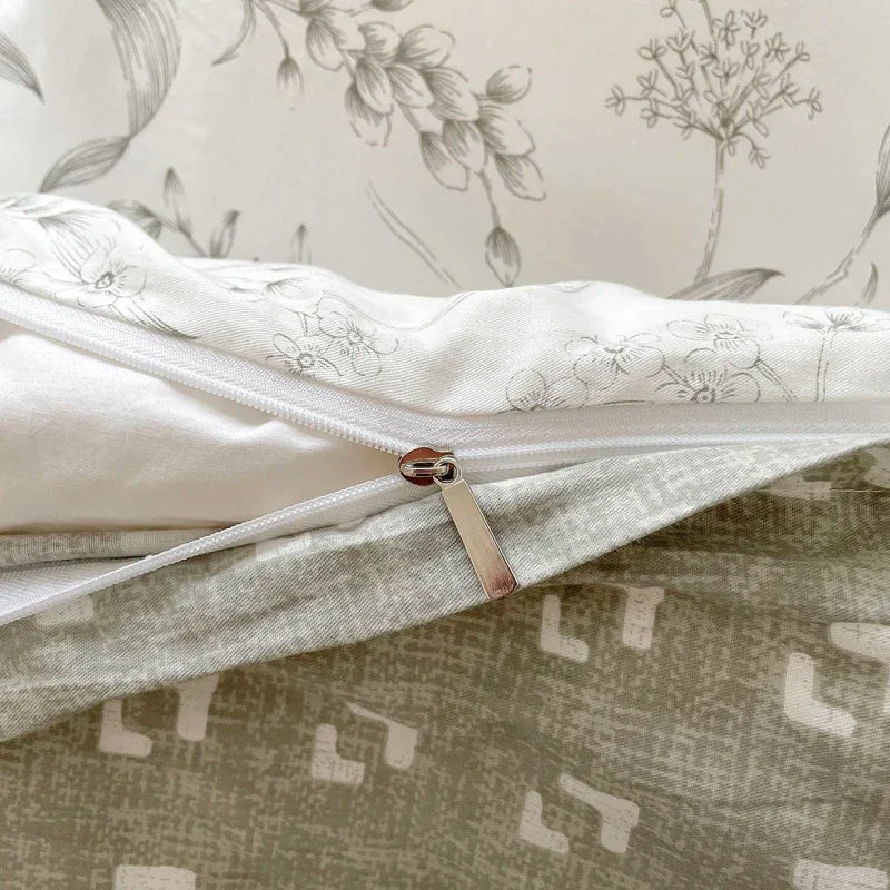 Juego de funda nórdica 100% algodón de 3 uds (1 funda nórdica + 2 fundas de almohada, sin núcleo), juego de cama con estampado de flores frescas, suave y cómodo