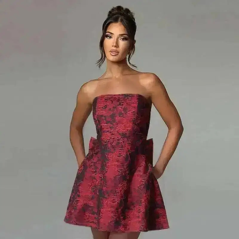 Townlike-Vestido corto de Jacquard con espalda descubierta para mujer, minivestido elegante con lazo y corte en A, Sexy, para fiesta, primavera y verano, 2024