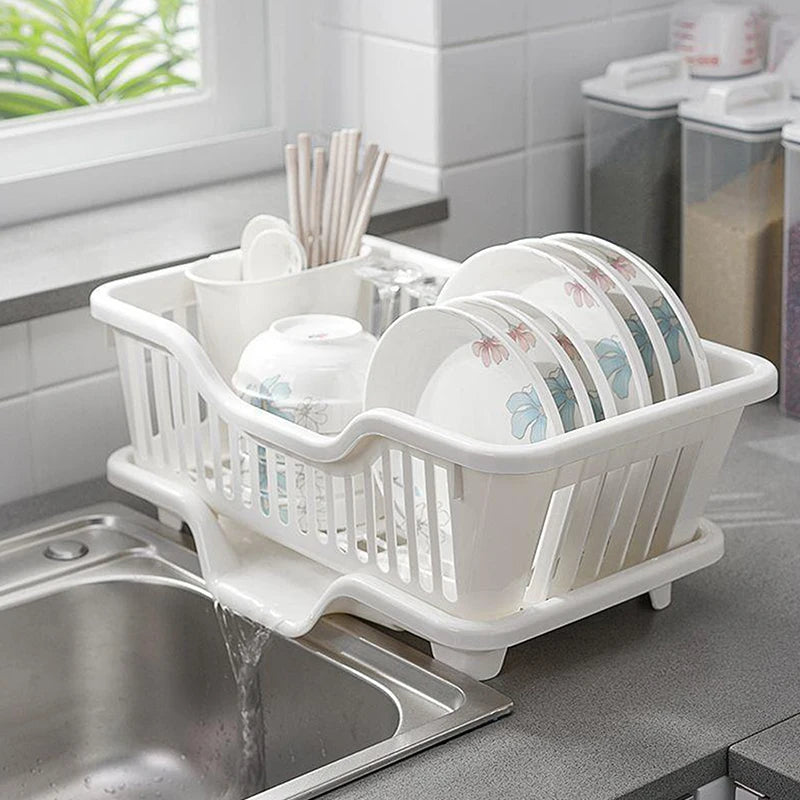 Rejilla de drenaje de cocina con tablero escurridor, utensilios para encimera, platos, palillos, tazones, cucharas, estante de secado de platos de almacenamiento