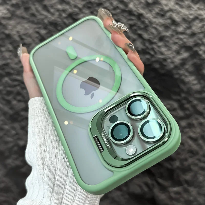 Funda de teléfono magnética de lujo a prueba de golpes para iPhone 16 15 14 13 12 11 Pro Max Plus Pro Funda con soporte de protección de lente de vidrio contraportada