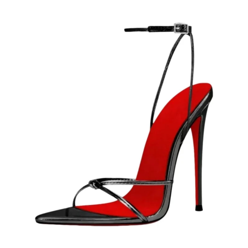 MKKHOU Zapatos de tacón de moda, nuevos zapatos personalizados hechos a mano de alta calidad, sandalias sexys de tacón alto con hebilla en el tobillo y punta fina, zapatos de mujer