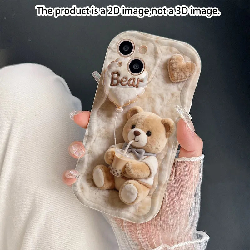 Funda para Teléfono con Imagen 2D para iPhone 17 16 15 14 13 12 11 Pro Max 16 Plus 16E 17E con Diseño de Oso Adorable, Impresión 2D, No Patrón 3D
