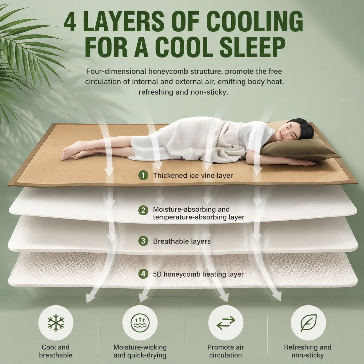 Colchoneta refrescante de seda helada para verano, de bambú natural plegable de doble cara, para camas de 1.5/1.8m, ideal para dormir sin ropa en el hogar o dormitorio.