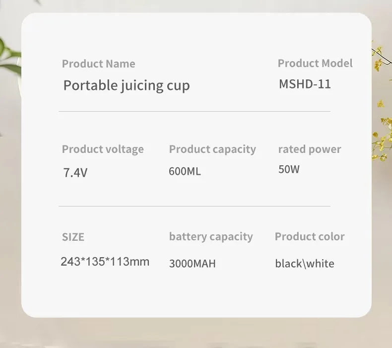 Licuadora Eléctrica Inalámbrica Portátil, 12 Cuchillas, 3000mAh, Exprimidor de Frutas, Uso Doméstico, Trituradora de Hielo, Mezcladora de Alimentos Auxiliar para Naranjas